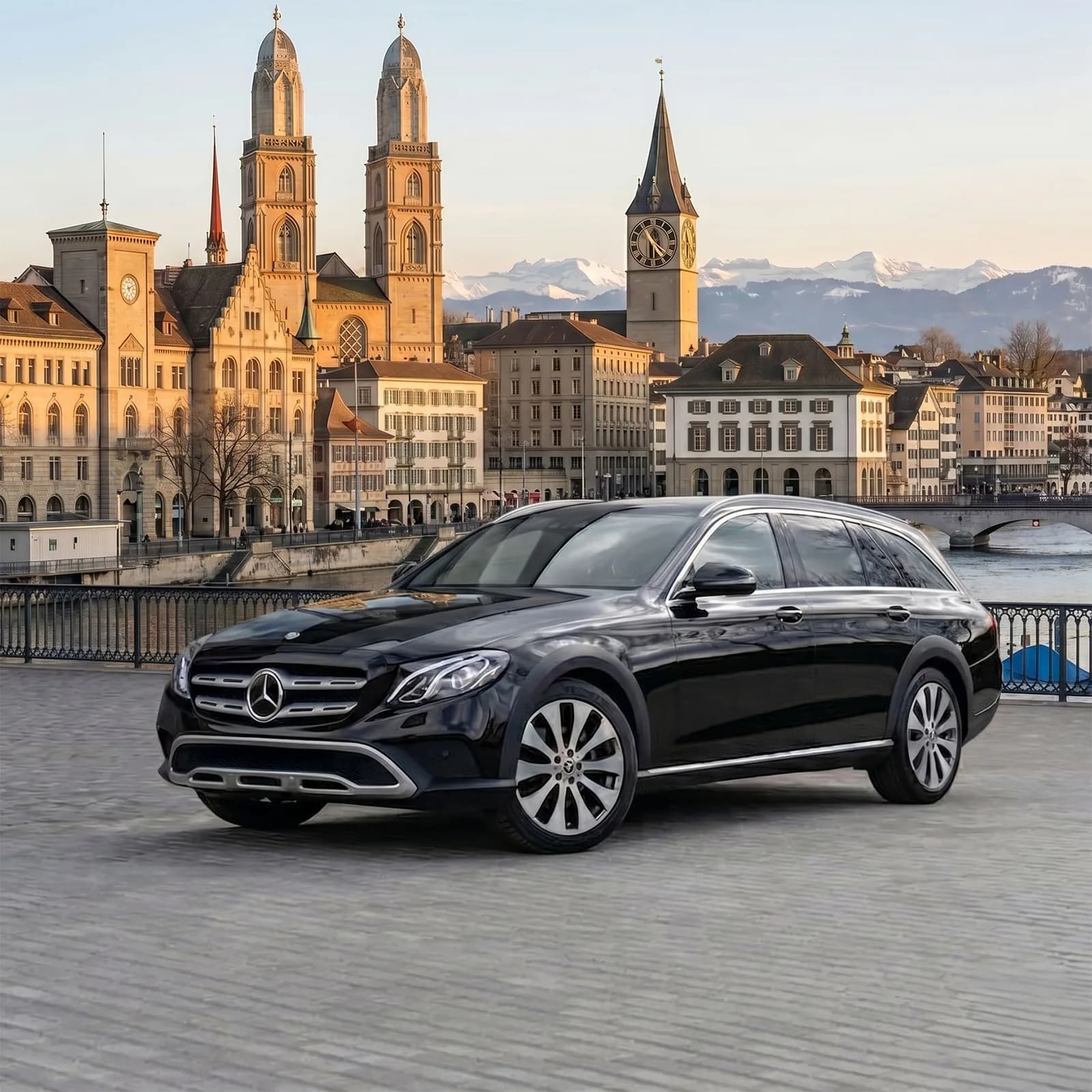 Schwarze Mercedes-Benz E-Klasse als Chauffeurfahrzeug in Zürich
