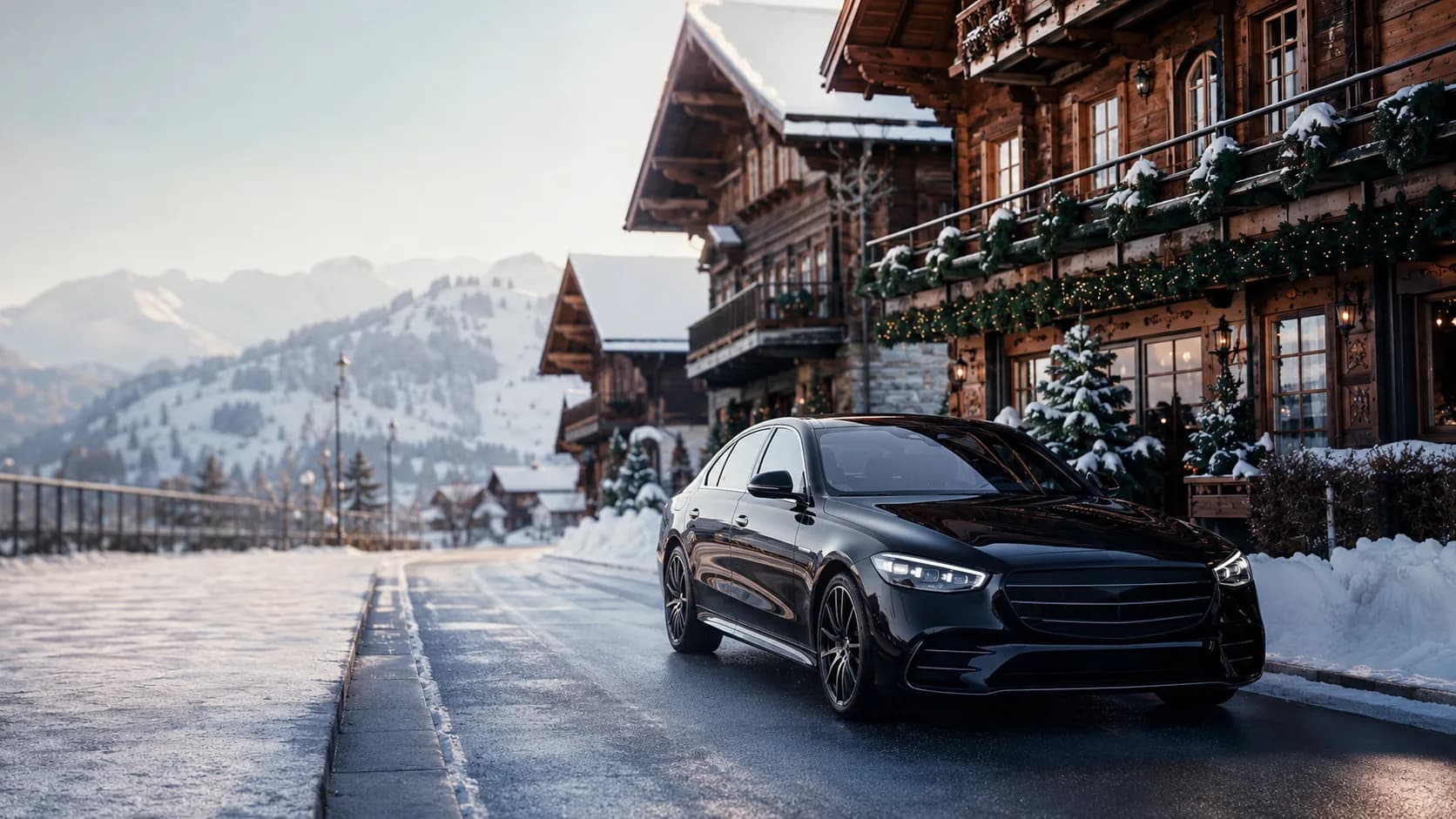Mercedes Limousine auf einer Bergstrasse im Saanenland auf dem Weg nach Gstaad